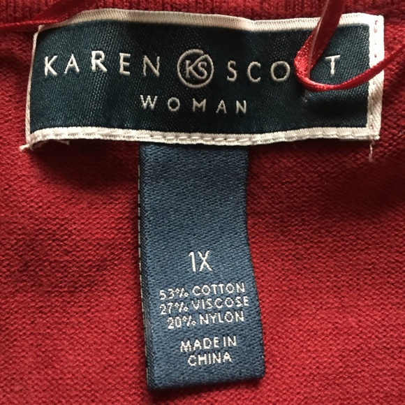 Karen Scott Red 3/4 Sleeve V-Neck Floral-Print Top - Picture 5 of 6